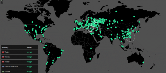 Eine Karte, die die globale Verbreitung des Wana-Ransomware-Stamms verfolgt