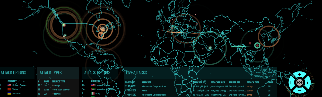 Weltkarte, die Standorte von Virusattacken aufzeigt